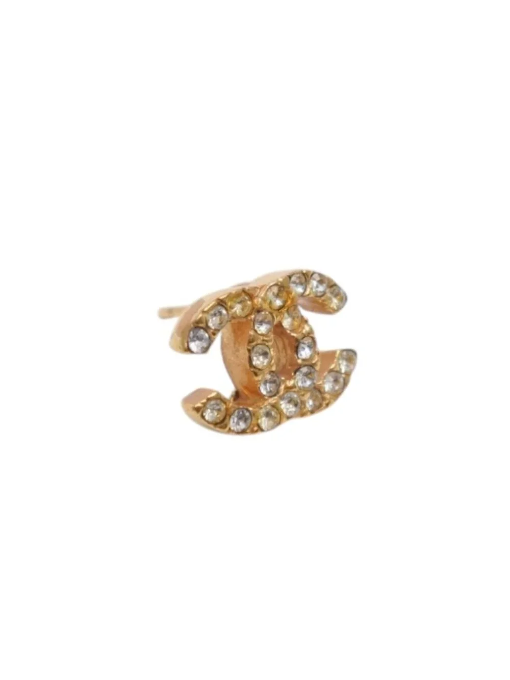 Chanel CC Logo Earrings 01 Rhinestone Metal Gold Clear